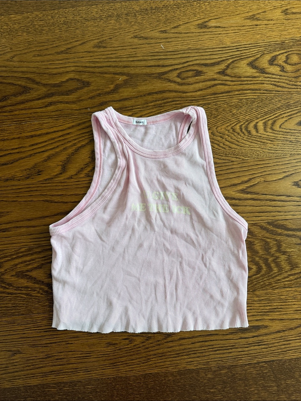 Garage Pink Ribbed Racerback Crop Tank
